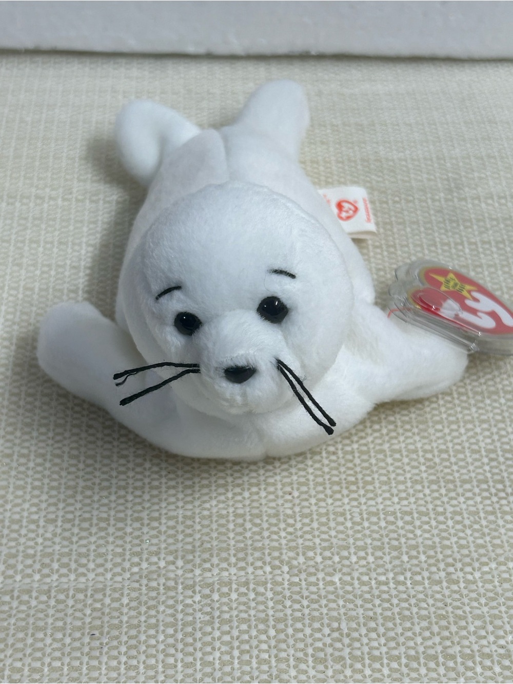 Ty White Plush Seal Beanie Buddy with Bean-Filled Body